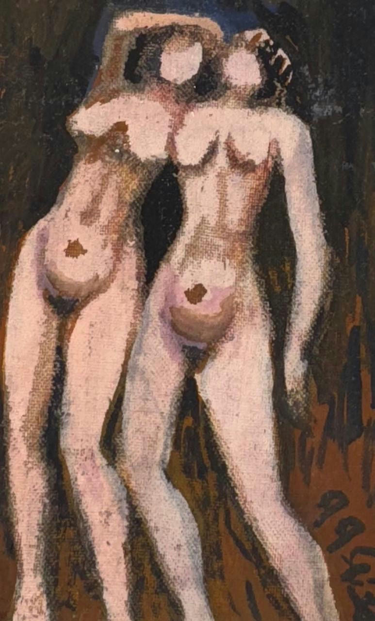 Original Mixed media 'Two Standing Nude Figures' by Mohammad Bushnaq