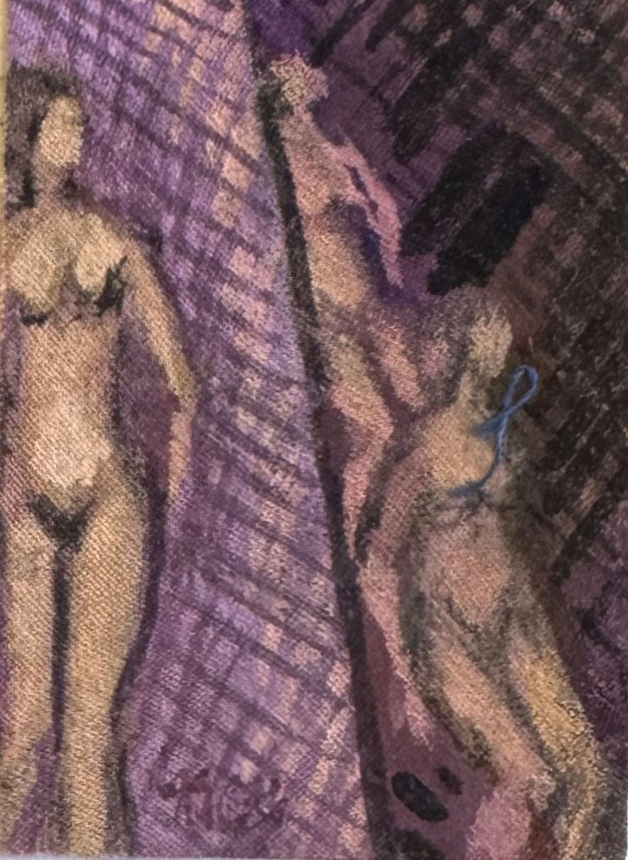 Original Mixed media 'Two Nude Figures on Purple Ground' by Mohammad Bushnaq