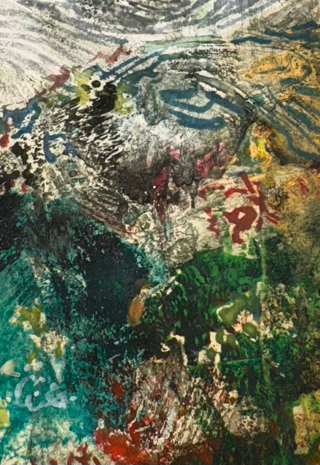 Original Mixed media 'Abstract Mixed Media Composition on Paper' by Mohammad Bushnaq
