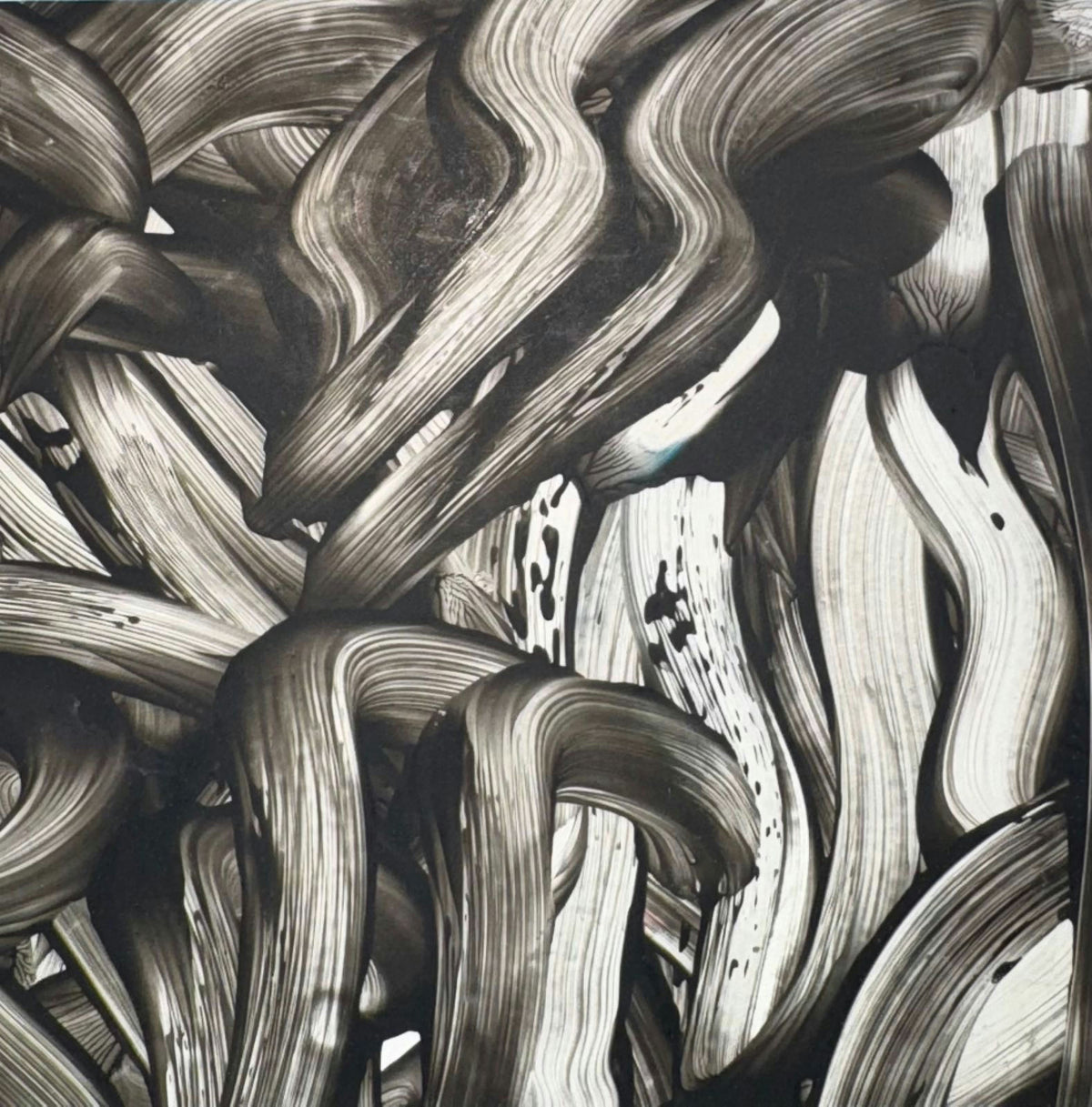 Original Mixed media 'Abstract Black and White Flowing Forms' by Mohammad Bushnaq