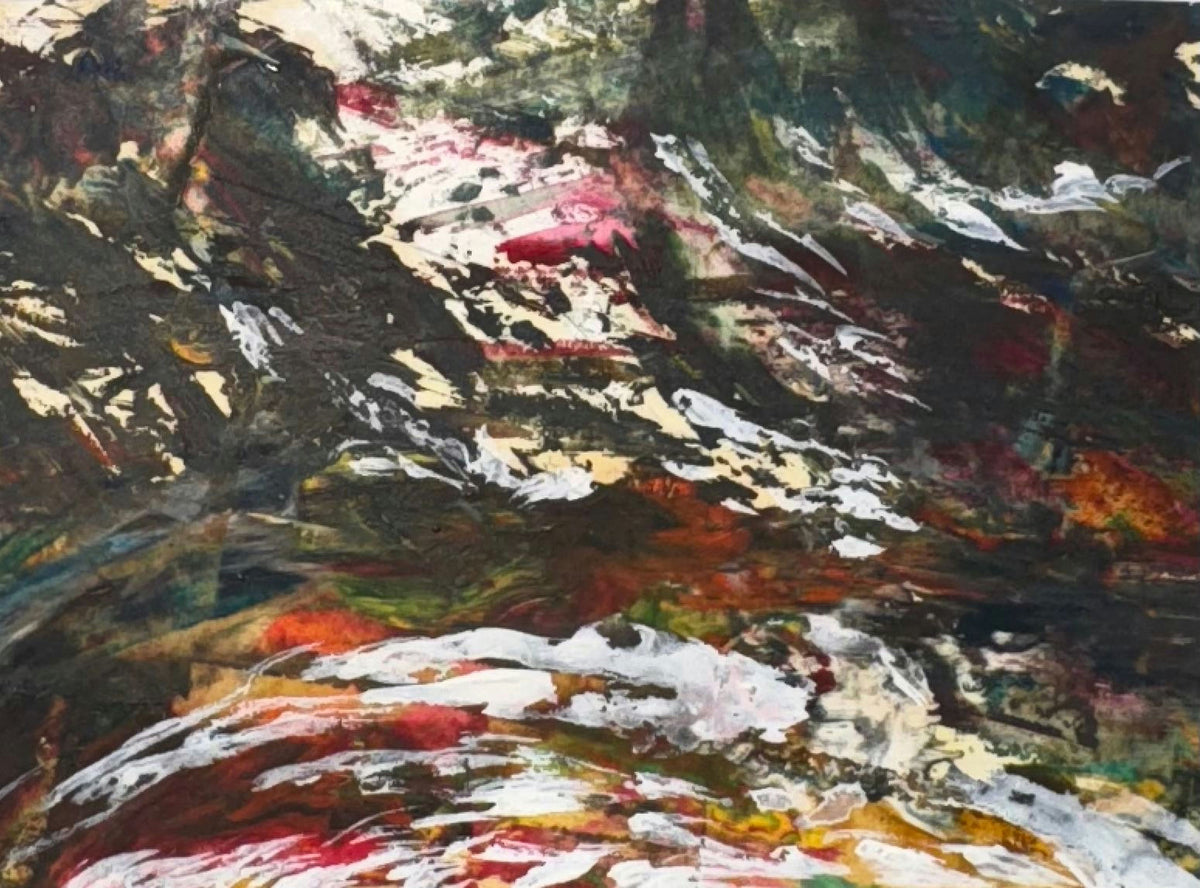 Original Mixed media 'Dark Abstract Landscape with Red Accents' by Mohammad Bushnaq