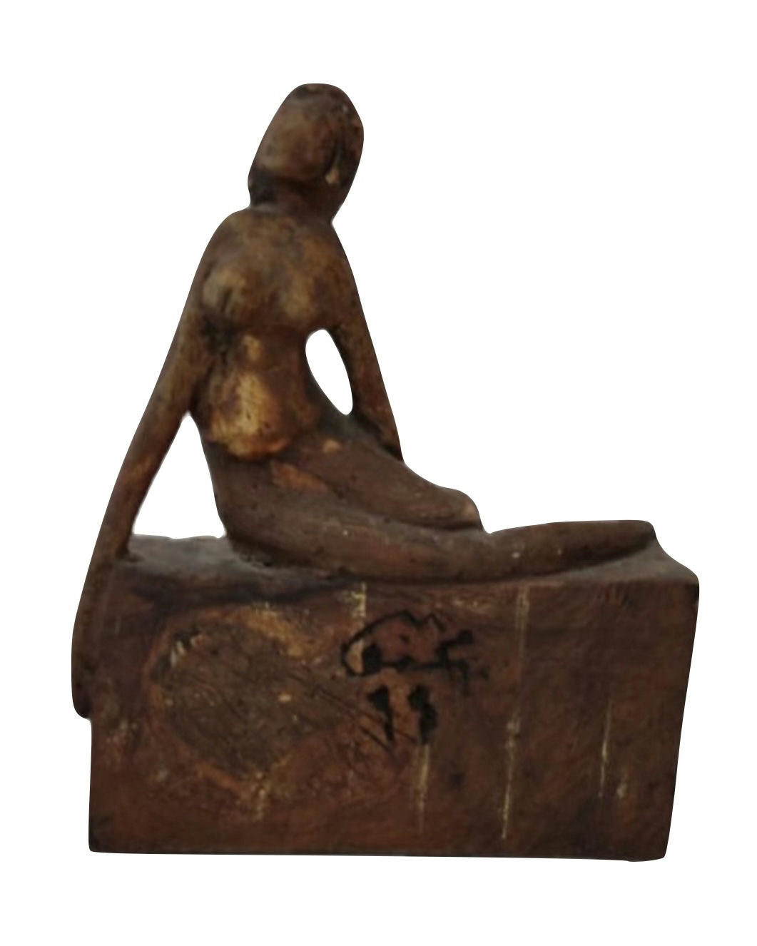 Original Sculptures & Ceramics 'Seated Female Figure on Block' by Mohammad Bushnaq