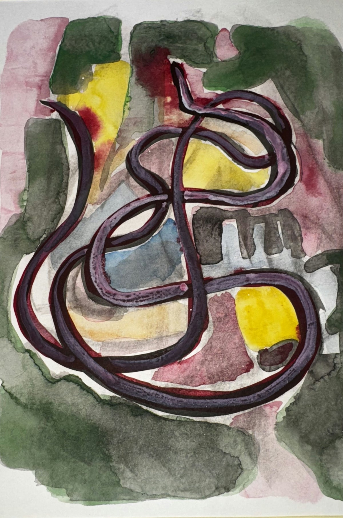 Original Mixed media 'Dark Curved Line on Colorful Background' by Mohammad Bushnaq