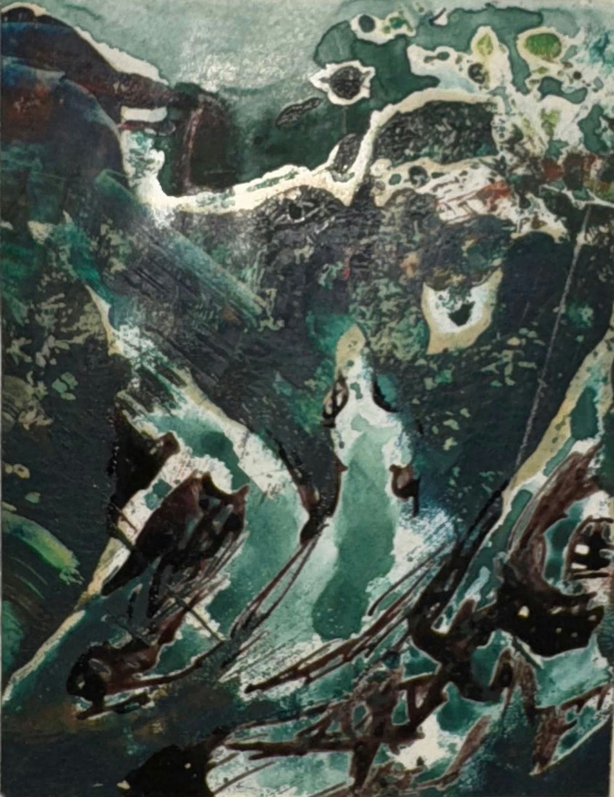 Original Mixed media 'Dark Green Abstract Mixed Media Work' by Mohammad Bushnaq