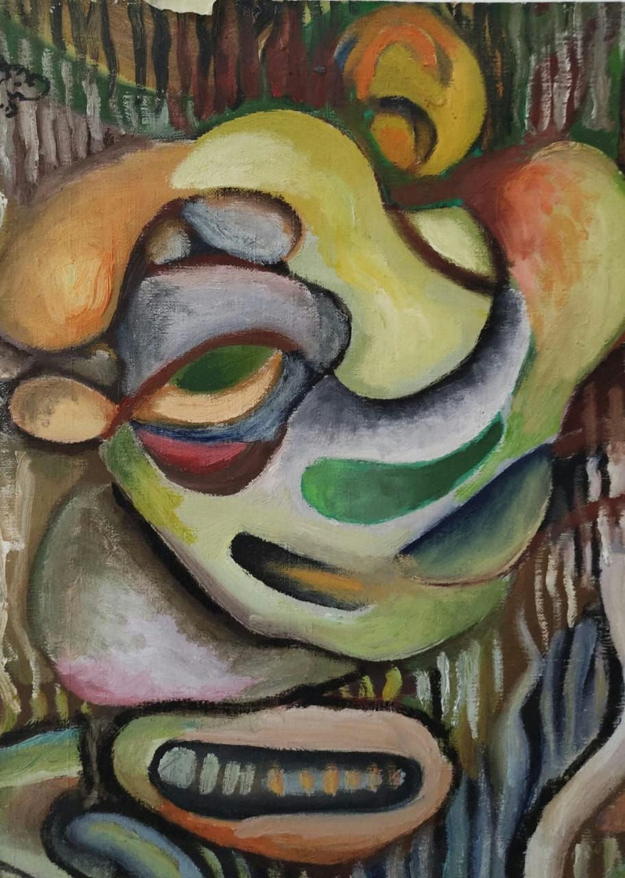 Original Acrylic 'Abstract Mask-Like Face Form' by Mohammad Bushnaq