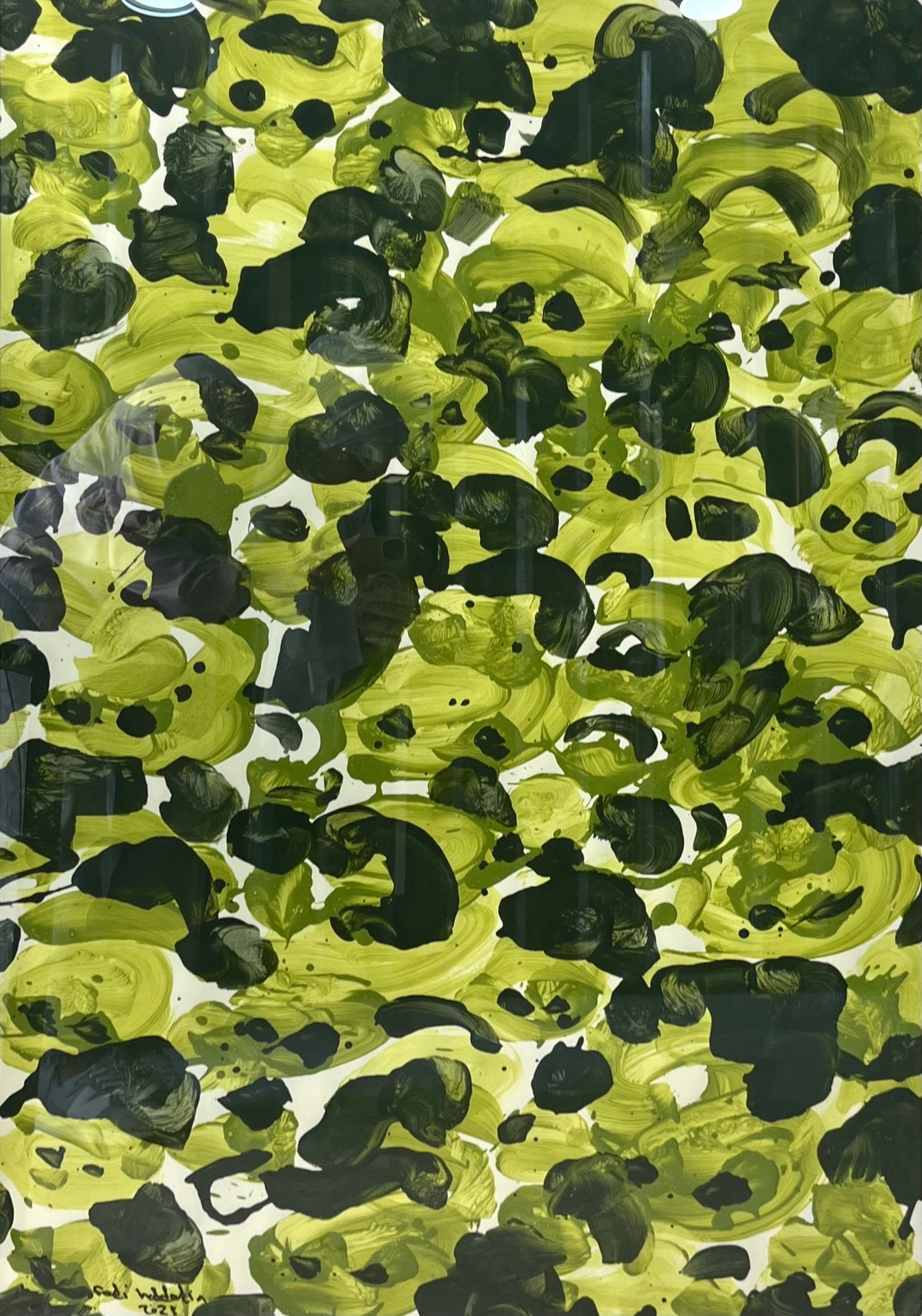 Original Acrylic 'Green and Black Abstract Brushstrokes' by Fadi Haddadin