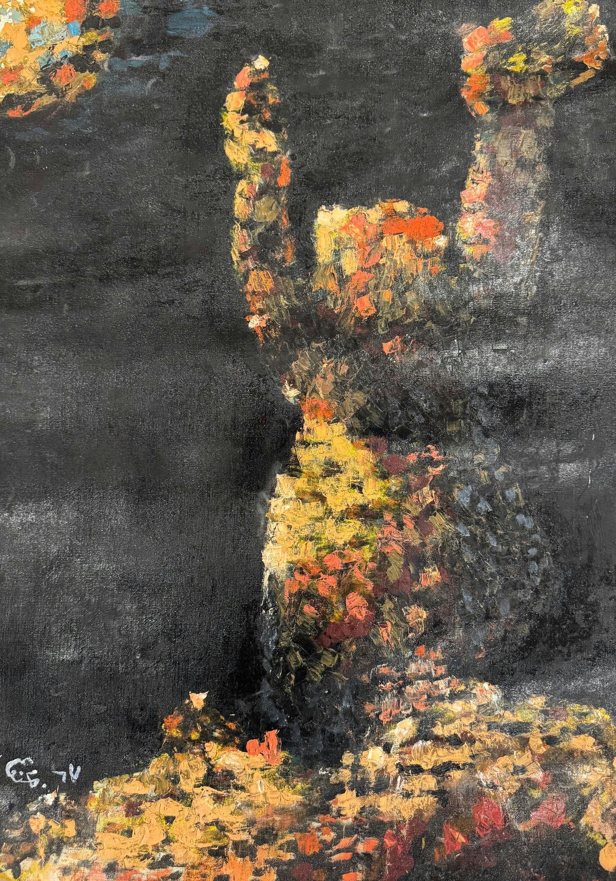 Original Oil 'Figure Raising Arms Against Dark Background' by Mohammad Bushnaq