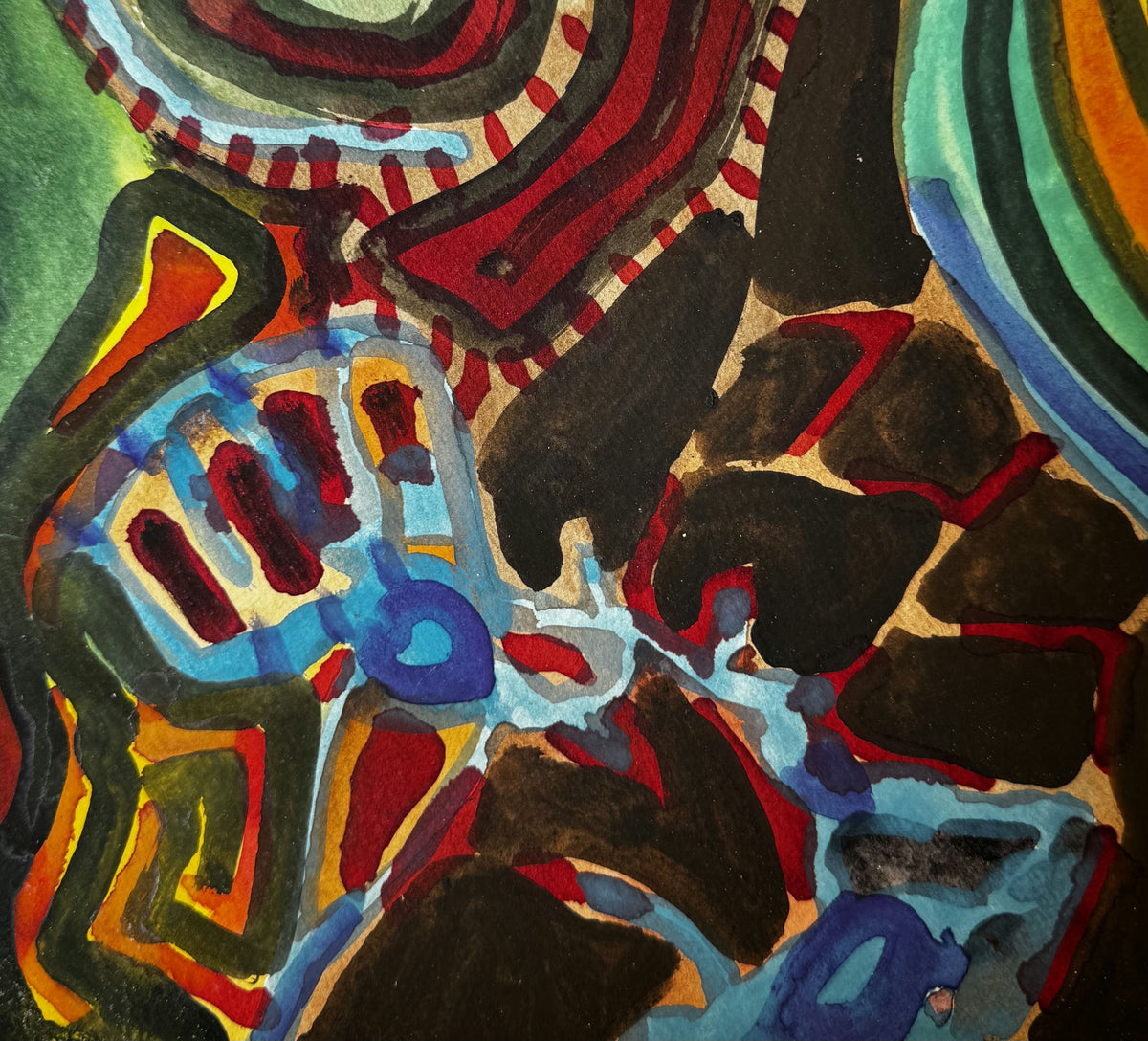 Original Mixed media 'Bold Abstract Forms in Red and Blue' by Mohammad Bushnaq