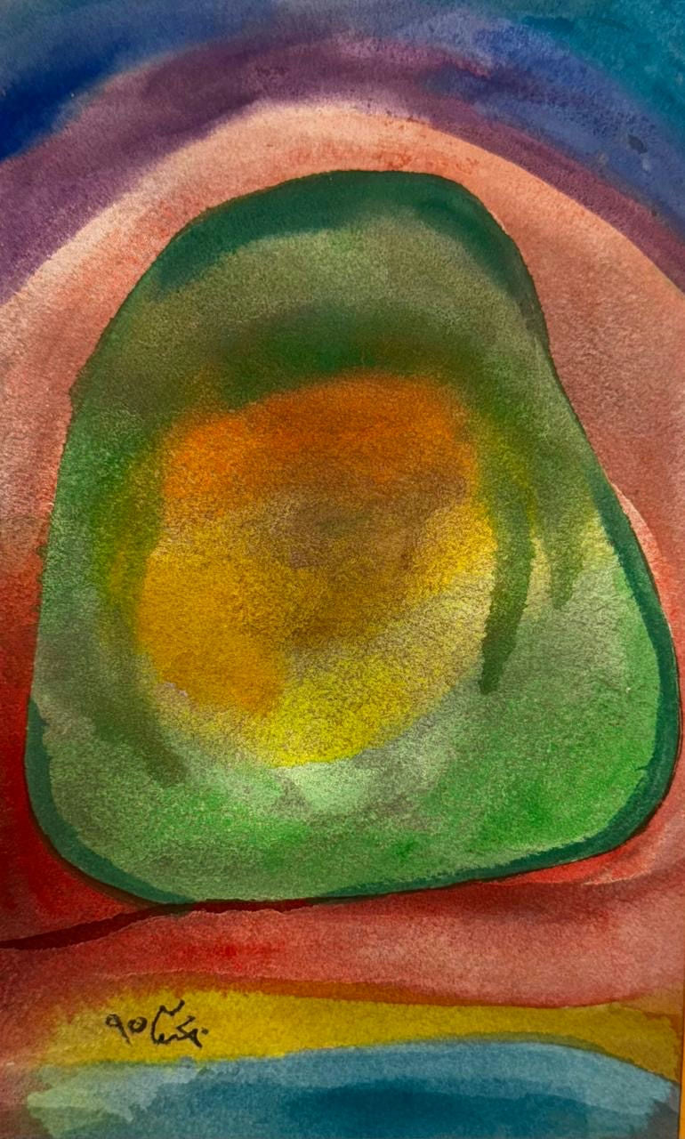 Original Mixed media 'Abstract Green Form with Glowing Center' by Mohammad Bushnaq