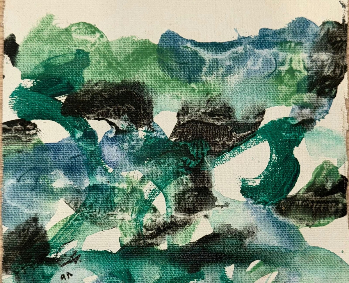 Original Mixed media 'Green Blue Black Abstract Composition' by Mohammad Bushnaq
