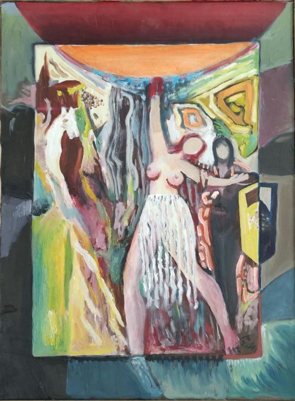 Original Acrylic 'Figures in Colorful Abstract Scene' by Mohammad Bushnaq