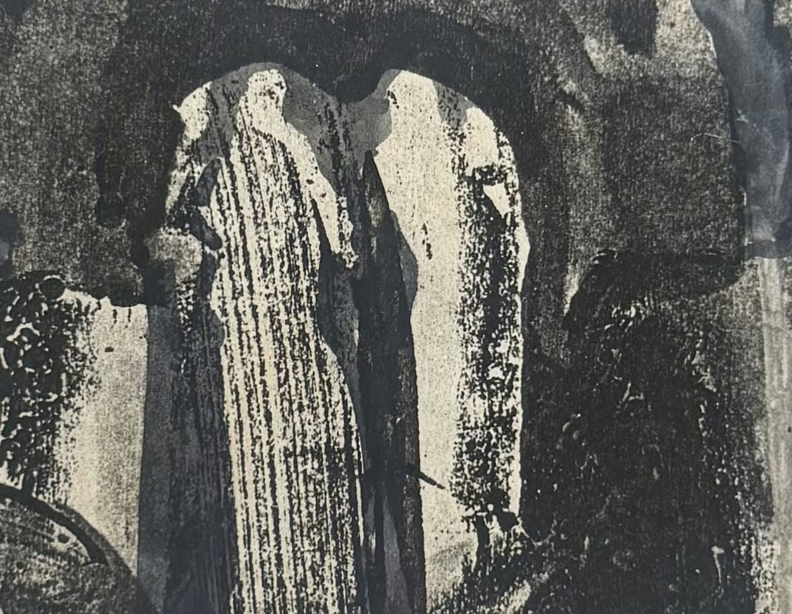 Original Mixed media 'Dark Abstract Figures in Black White' by Mohammad Bushnaq