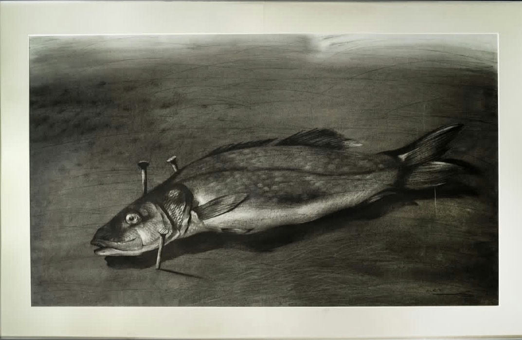 Original Others 'Fish with Nails on Dark Ground' by Youssef Abdelke