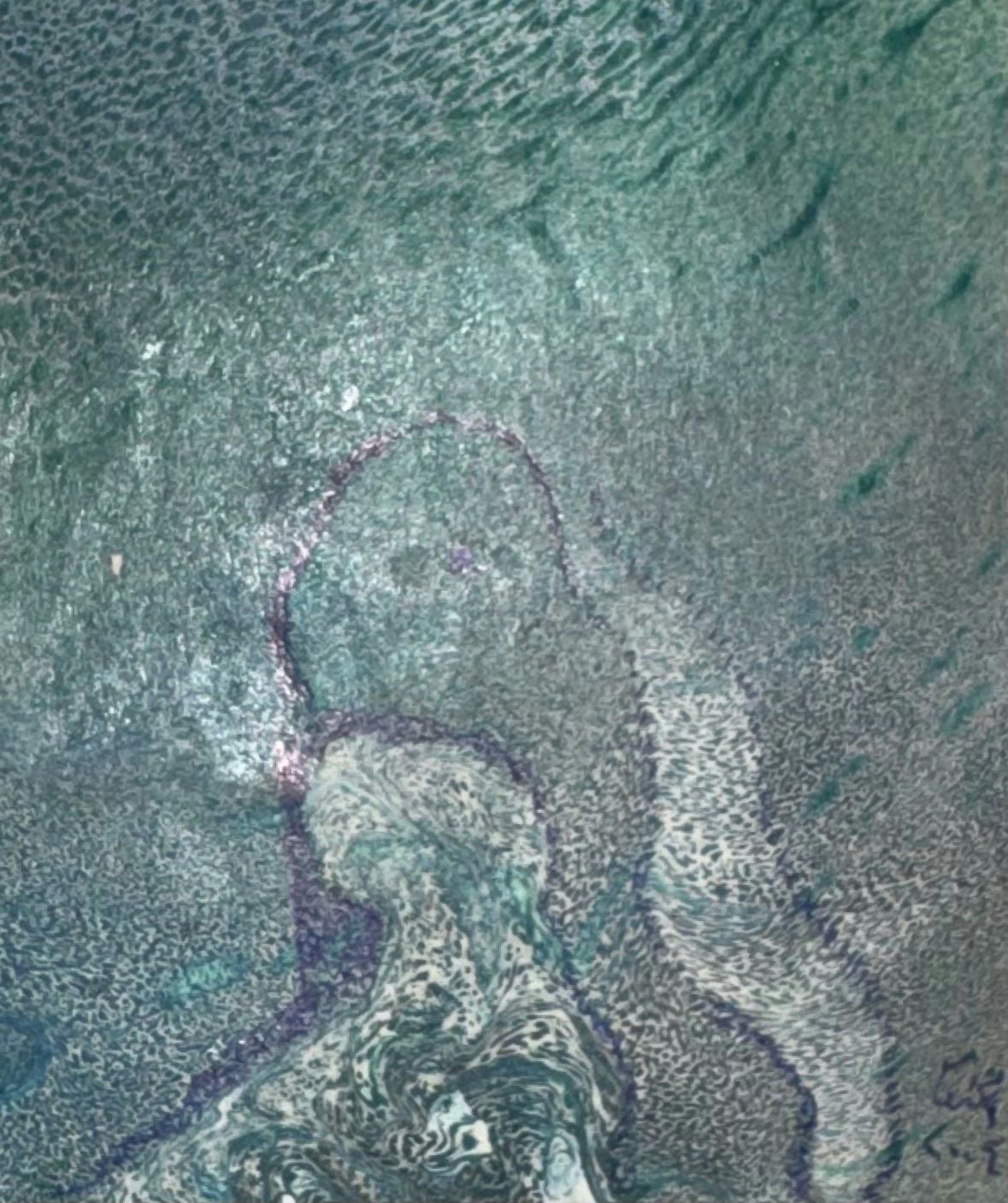 Original Mixed media 'Abstract Teal Flowing Textured Composition' by Mohammad Bushnaq