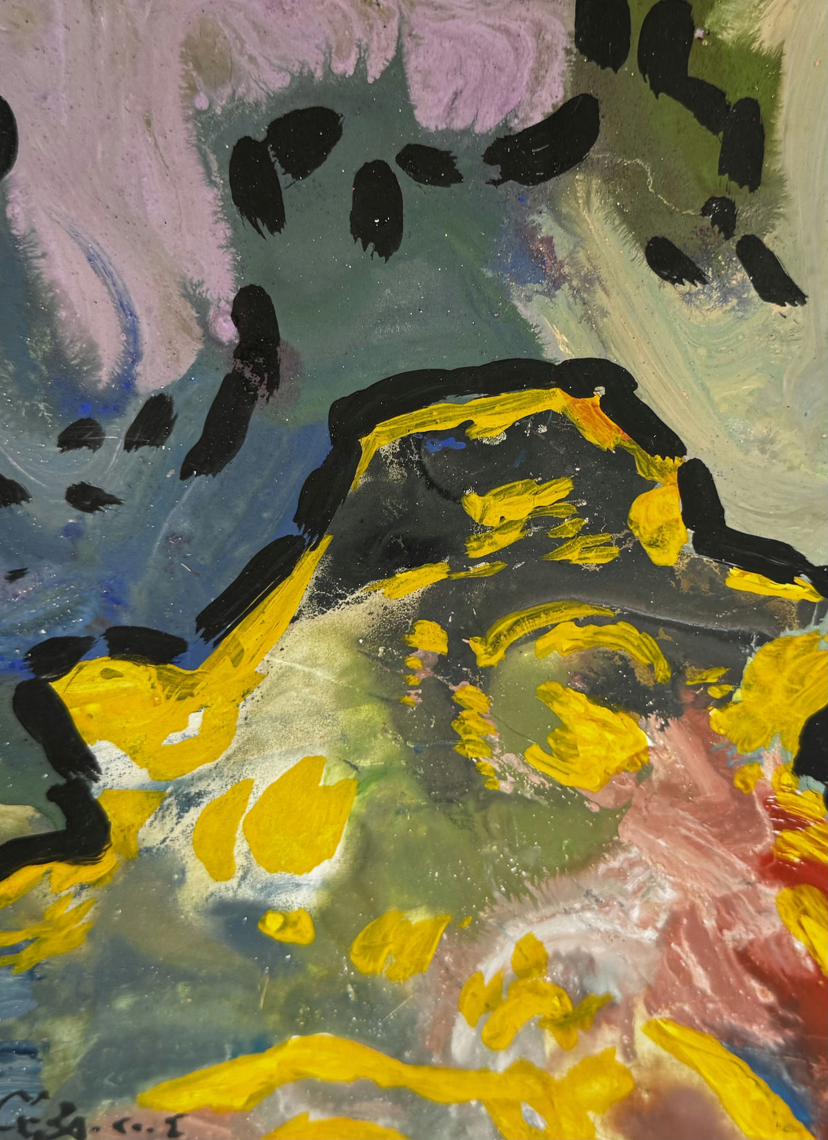 Original Mixed media 'Abstract Forms in Yellow and Black' by Mohammad Bushnaq