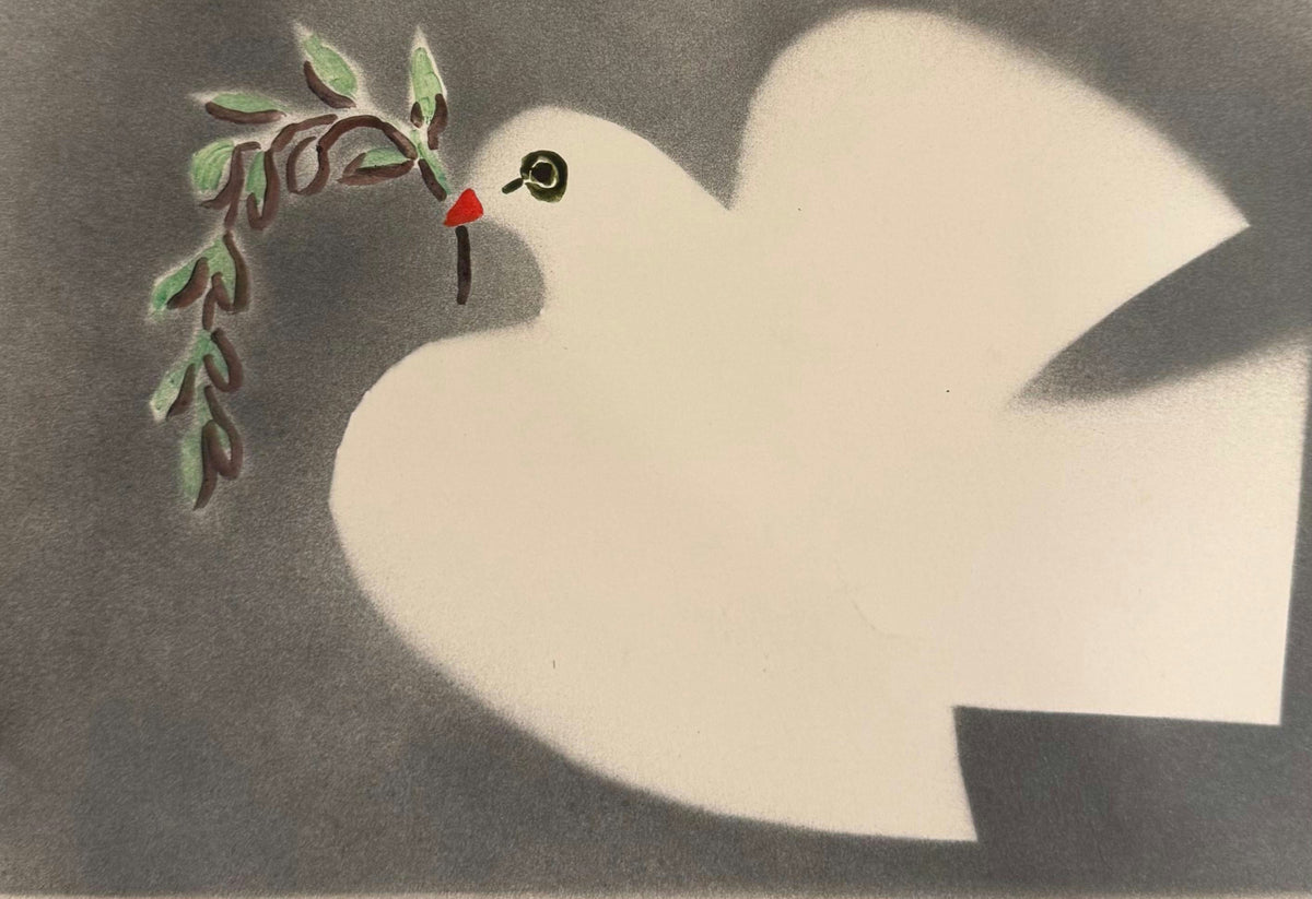 Original Mixed media 'White Dove Carrying Olive Branch' by Mohammad Bushnaq