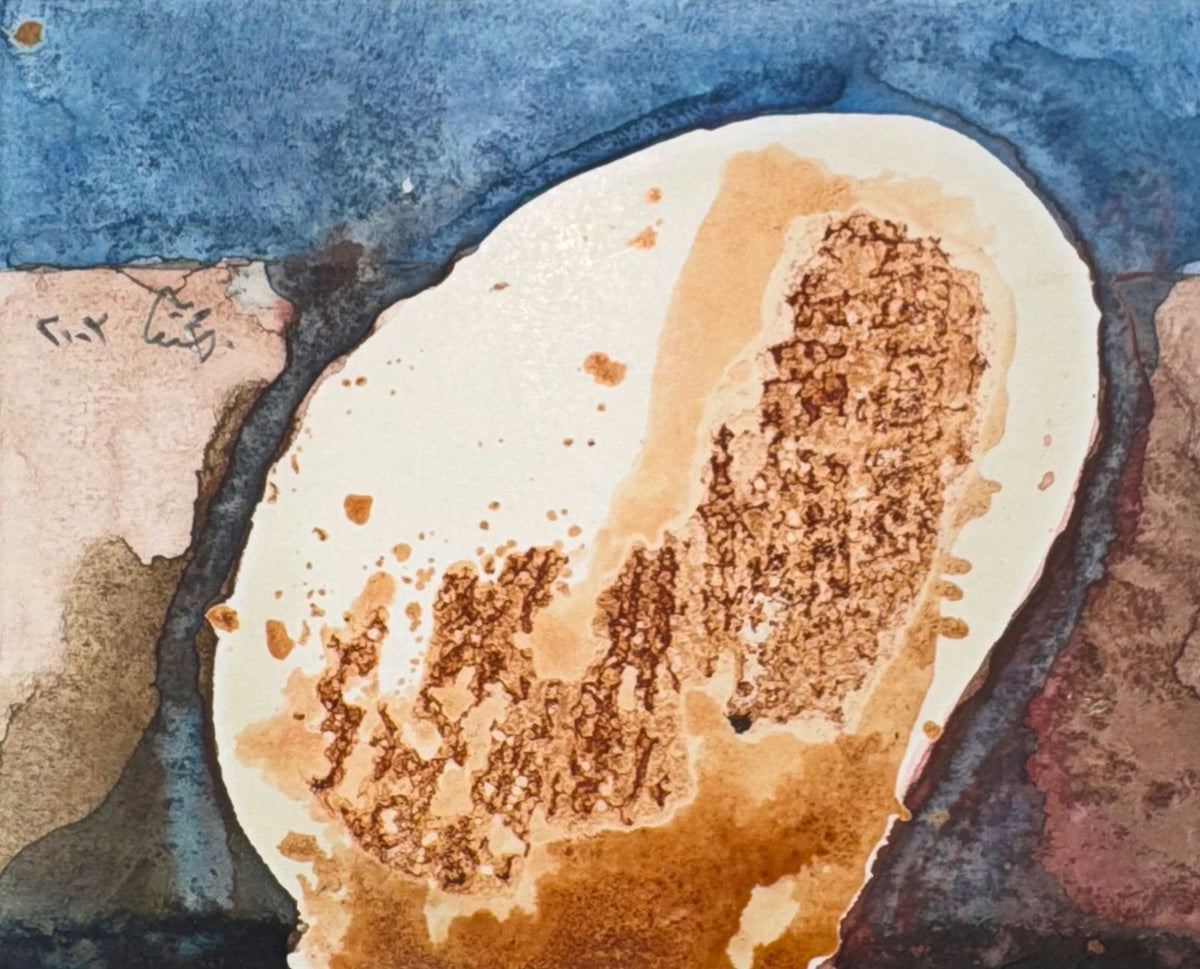 Original Mixed media 'Abstract Oval Form on Blue Ground' by Mohammad Bushnaq