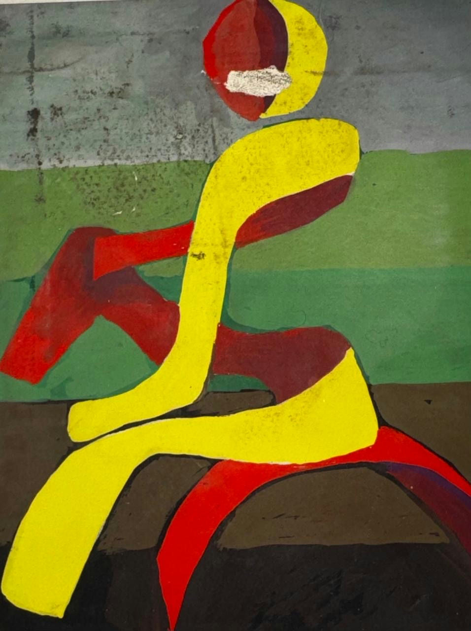 Original Mixed media 'Abstract Figure in Yellow and Red' by Mohammad Bushnaq