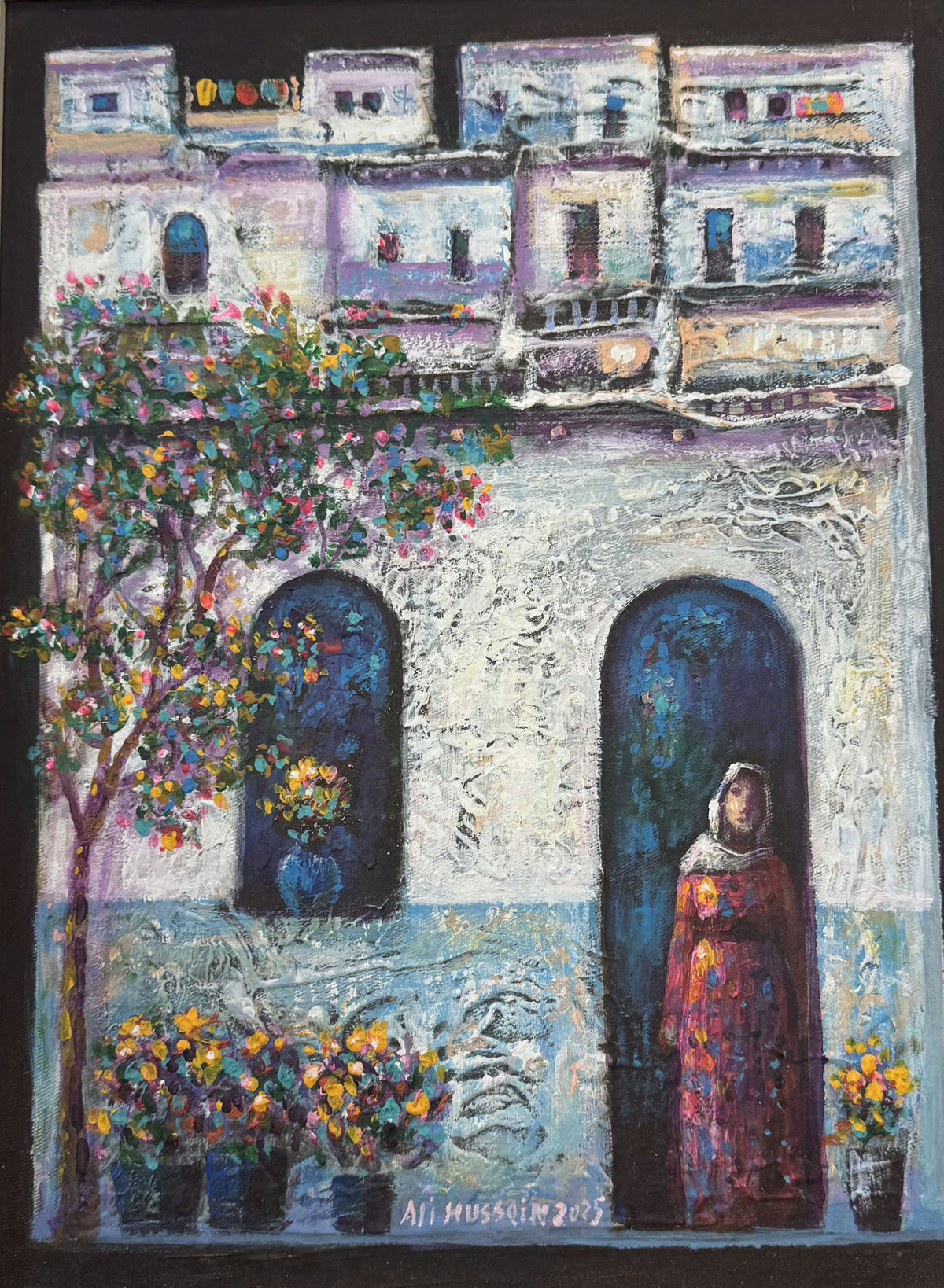Original Acrylic 'Woman Standing in Arched Doorway' by Ali Hussein