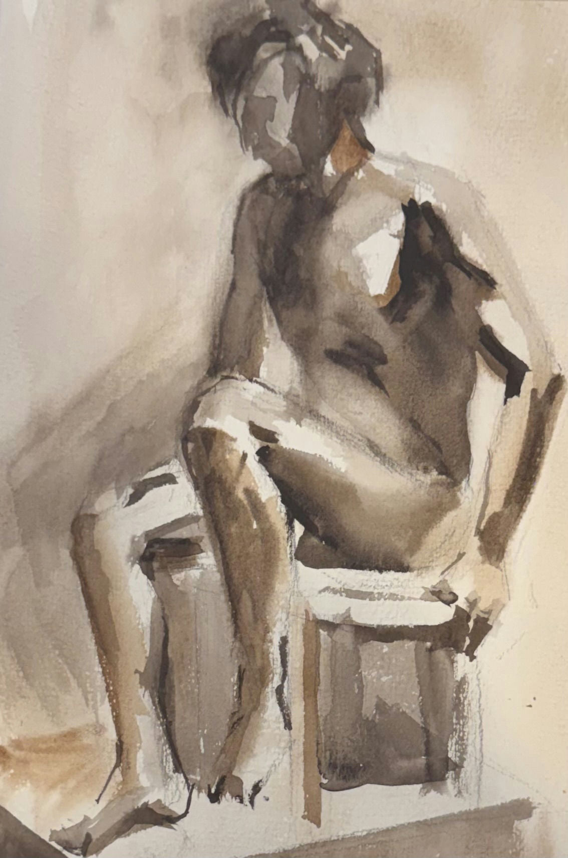 Original Mixed media 'Seated Nude Figure on Chair' by Mohammad Bushnaq