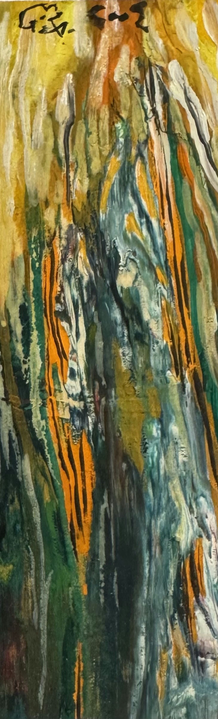Original Mixed media 'Abstract Dripping Vertical Forms' by Mohammad Bushnaq