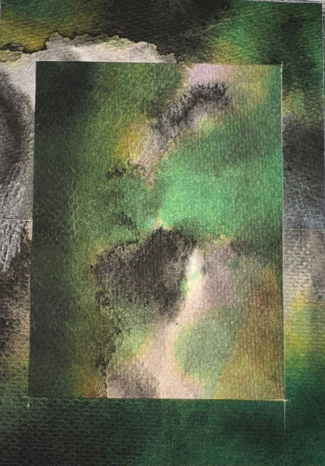 Original Mixed media 'Green and Black Abstract Mixed Media' by Mohammad Bushnaq