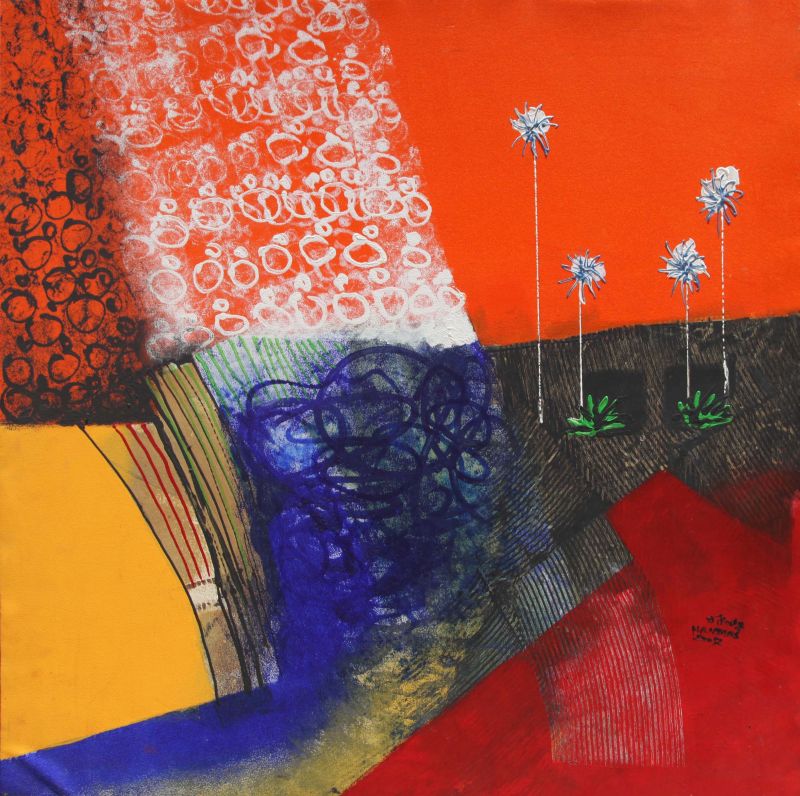 Abstract Flowers on Red Landscape by Abdullah Hammas