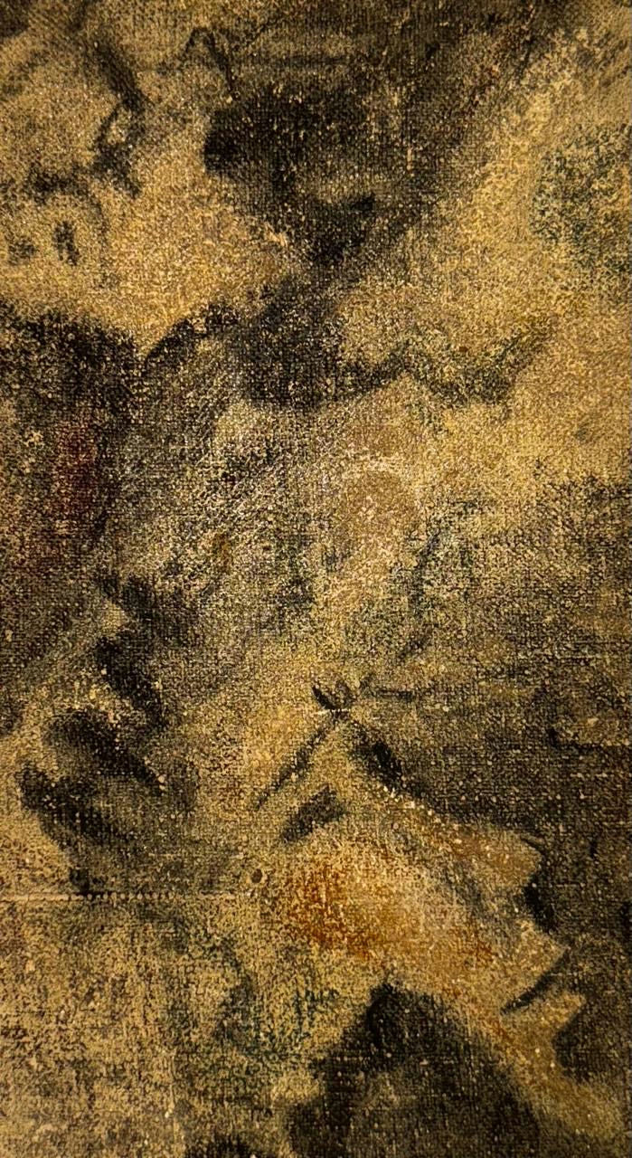 Original Mixed media 'Dark Abstract Marks on Golden Ground' by Mohammad Bushnaq