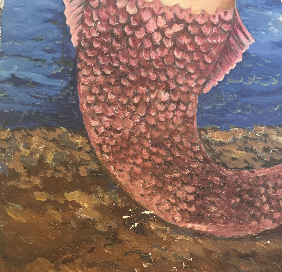 Original Watercolor 'Fish Tail on Sandy Shore' by Mohammad Bushnaq