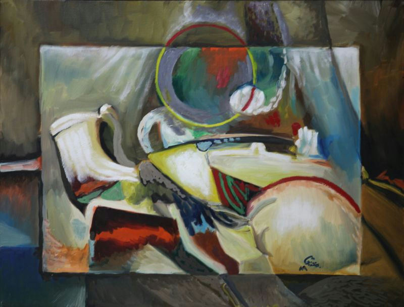 Original Oil 'Still Life with Teapot and Plate' by Mohammad Bushnaq