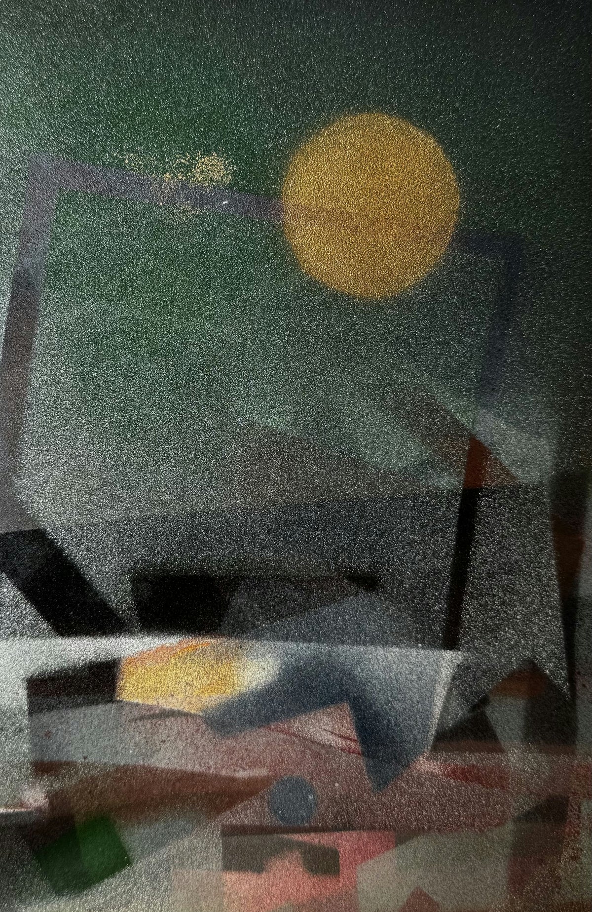 Original Mixed media 'Golden Moon Over Abstract Cityscape Night' by Mohammad Bushnaq