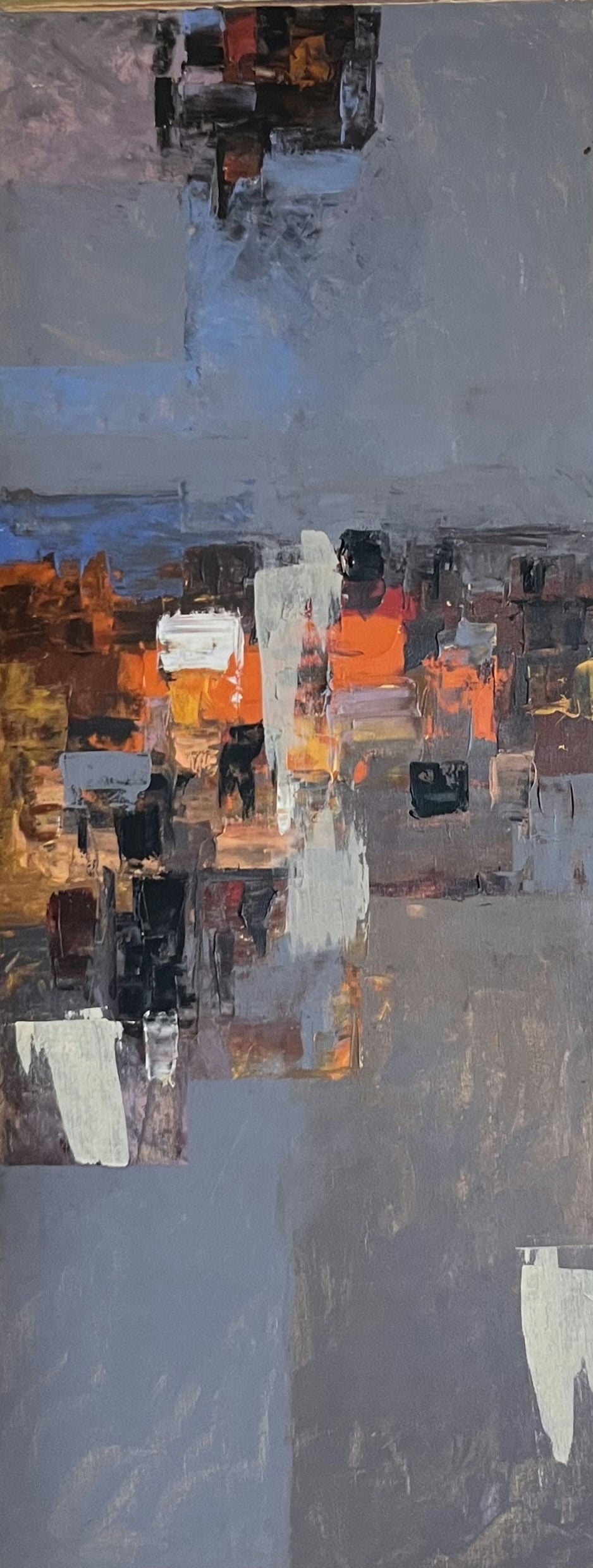 Original Acrylic 'Grey and Orange Abstract Composition' by Ghassan Abulaban         