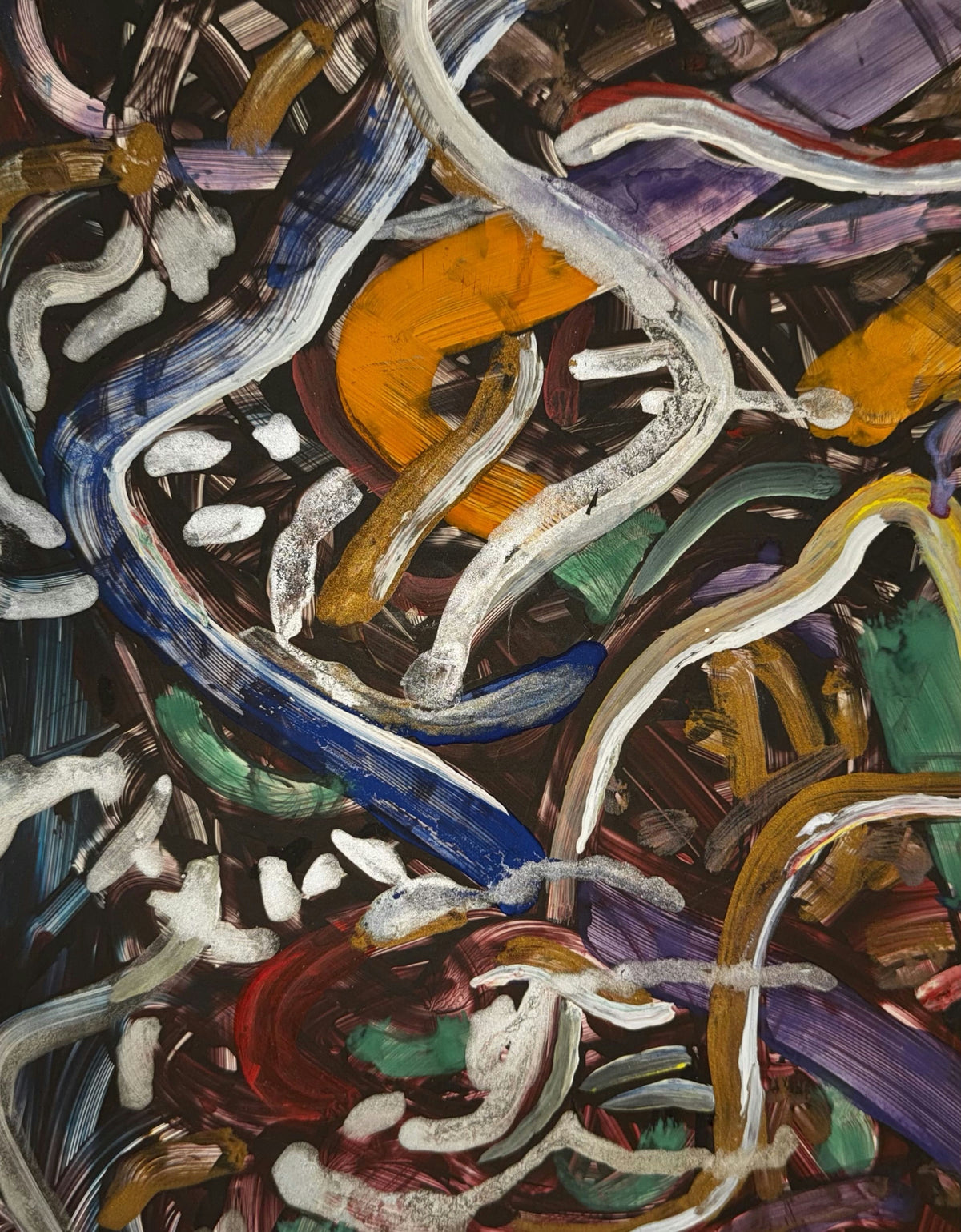 Original Mixed media 'Abstract Swirling Brushstrokes on Dark Ground' by Mohammad Bushnaq