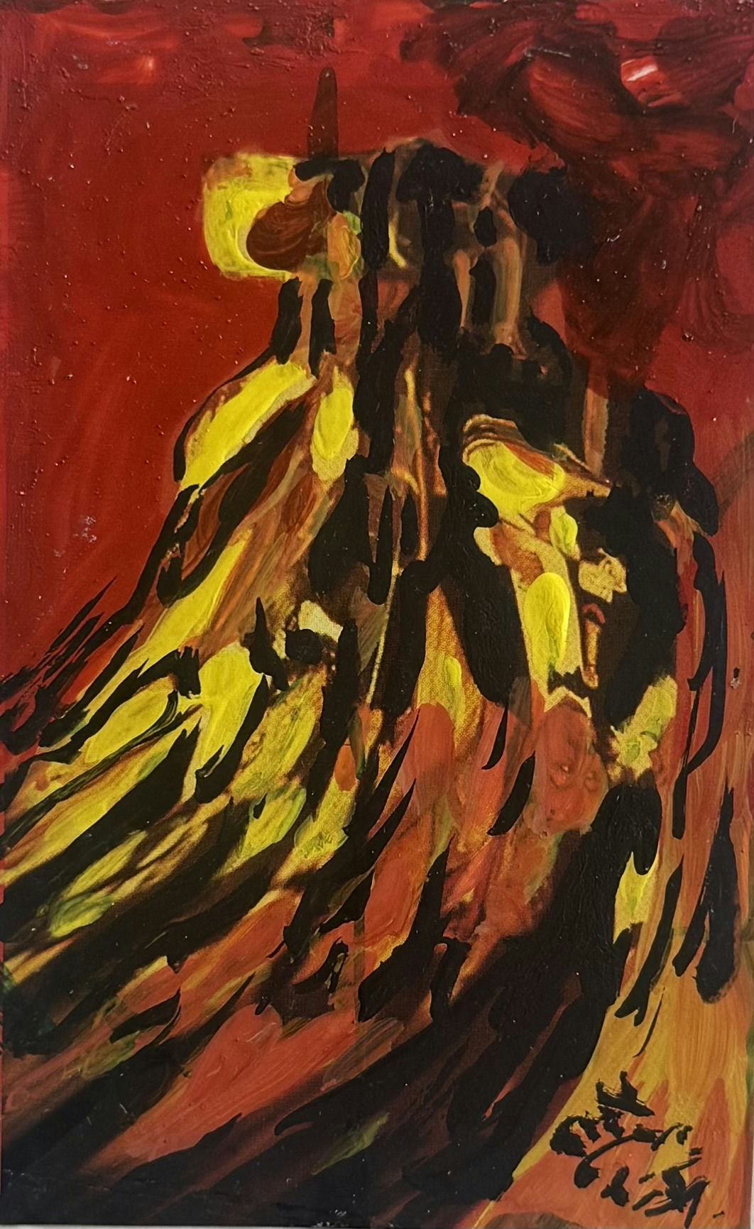 Original Mixed media 'Abstract Figure in Red and Yellow' by Mohammad Bushnaq