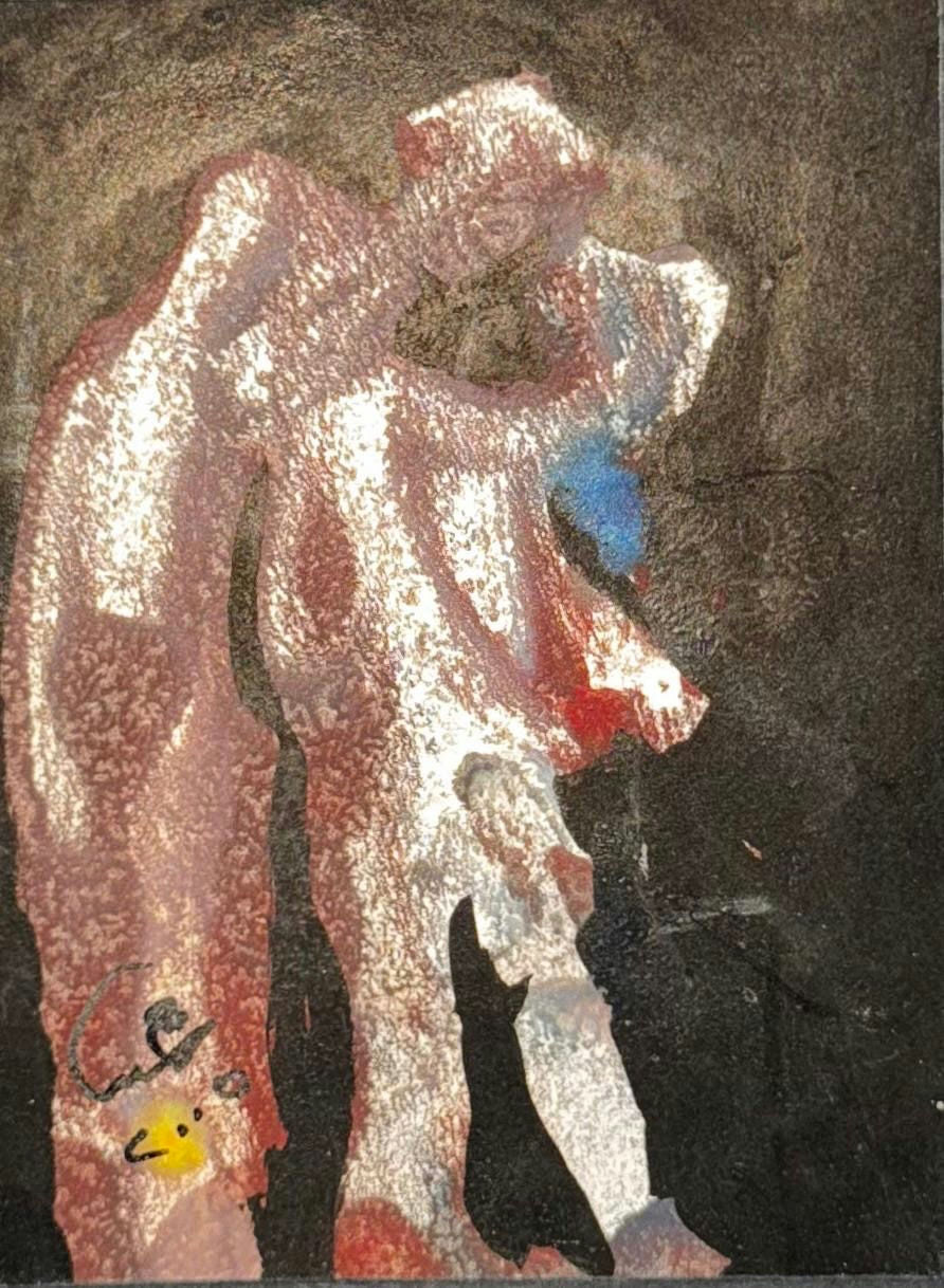 Original Mixed media 'Two Figures Embracing on Dark Ground' by Mohammad Bushnaq