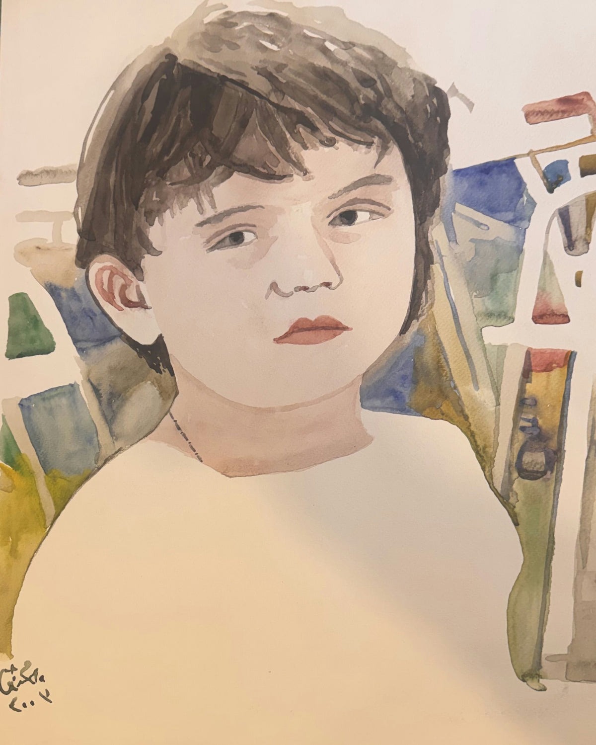 Original Watercolor 'Portrait of a Young Boy' by Mohammad Bushnaq