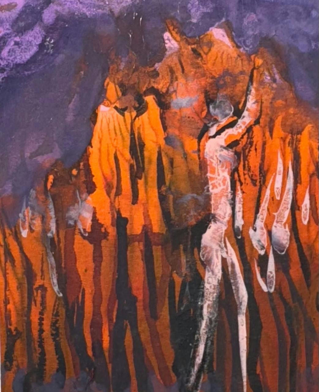Original Mixed media 'Abstract Orange and Purple Rock Forms' by Mohammad Bushnaq
