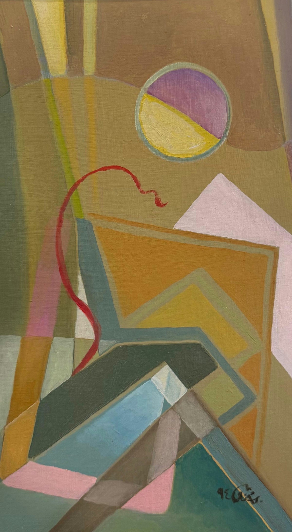 Original Oil 'Abstract Geometric Forms with Circle' by Mohammad Bushnaq
