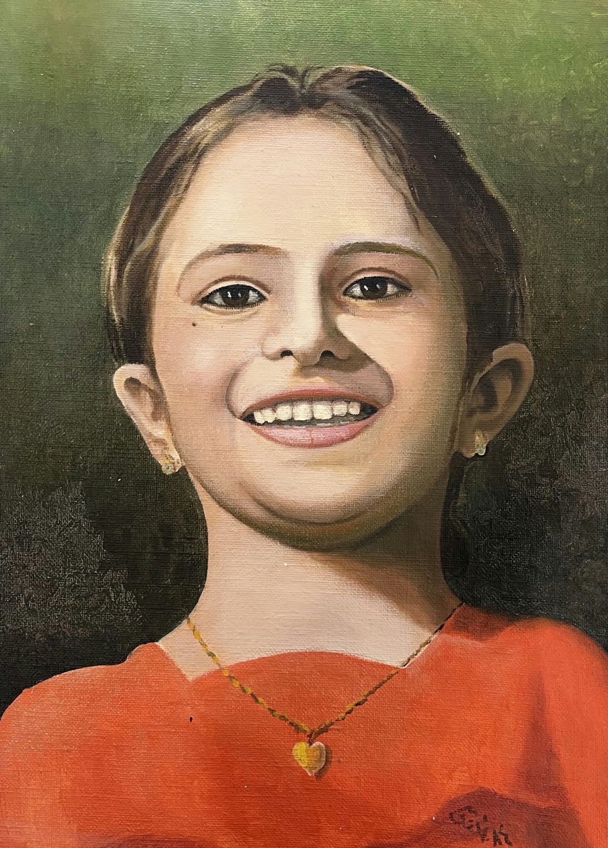 Original Mixed media 'Smiling Young Girl in Red Shirt' by Mohammad Bushnaq