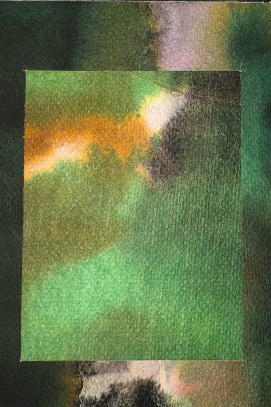 Original Mixed media 'Green and Orange Abstract Rectangle' by Mohammad Bushnaq