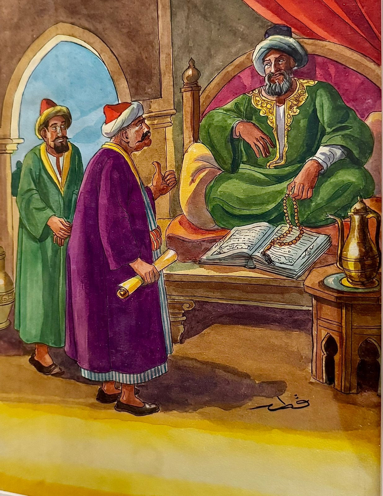 Seated Ruler With Open Book And Visitors