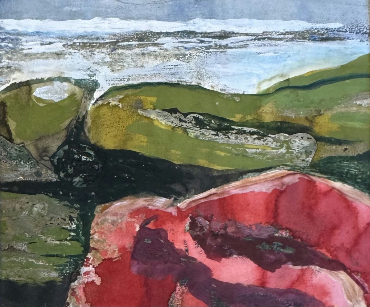 Original Mixed media 'Abstract Landscape with Red and Green' by Mohammad Bushnaq