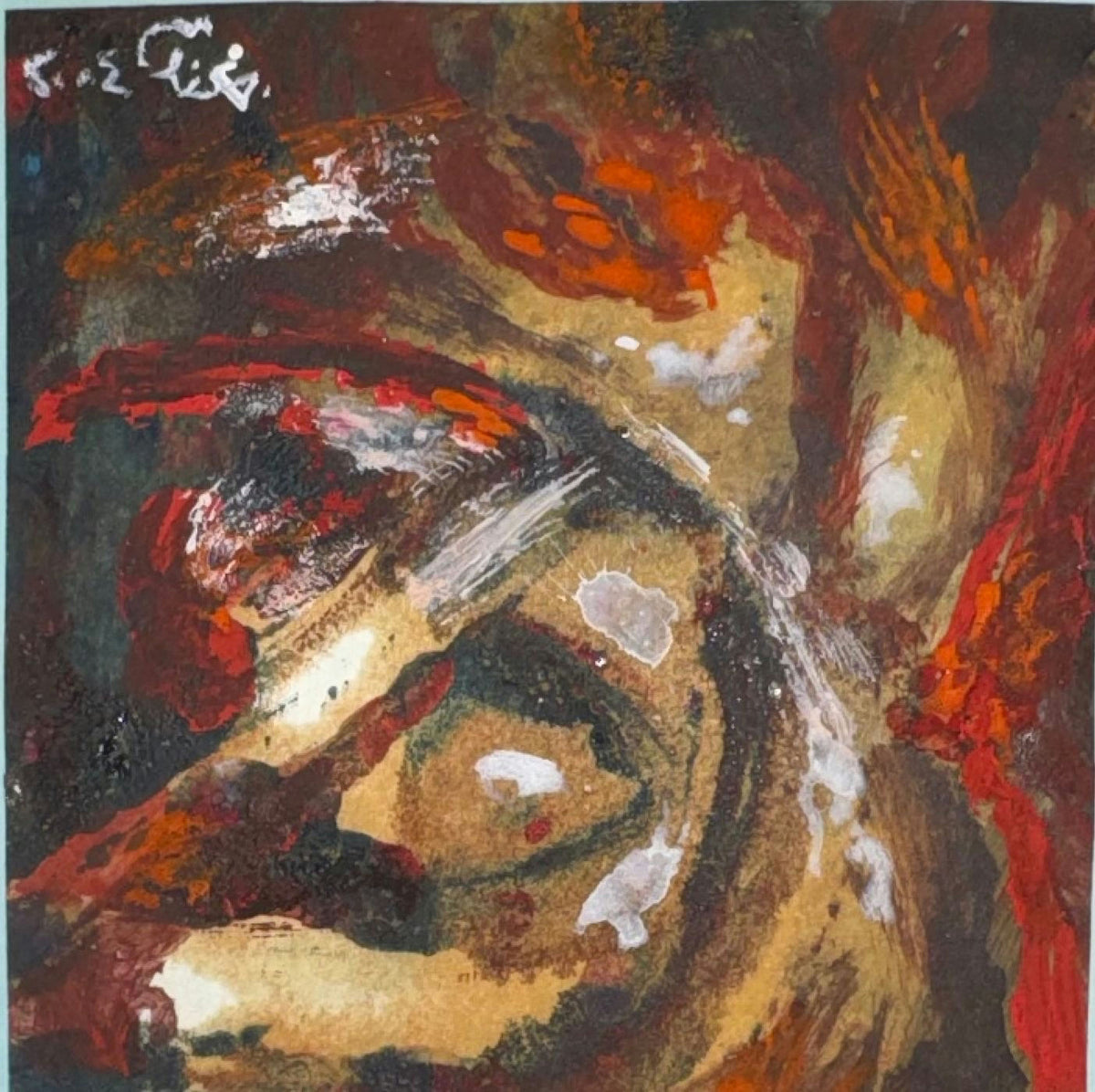 Original Mixed media 'Abstract Swirling Red and Brown Forms' by Mohammad Bushnaq