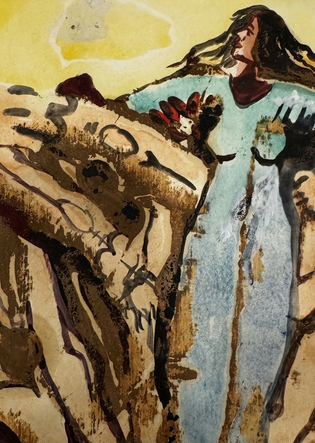 Original Mixed media 'Woman Standing Among Earthy Forms' by Mohammad Bushnaq