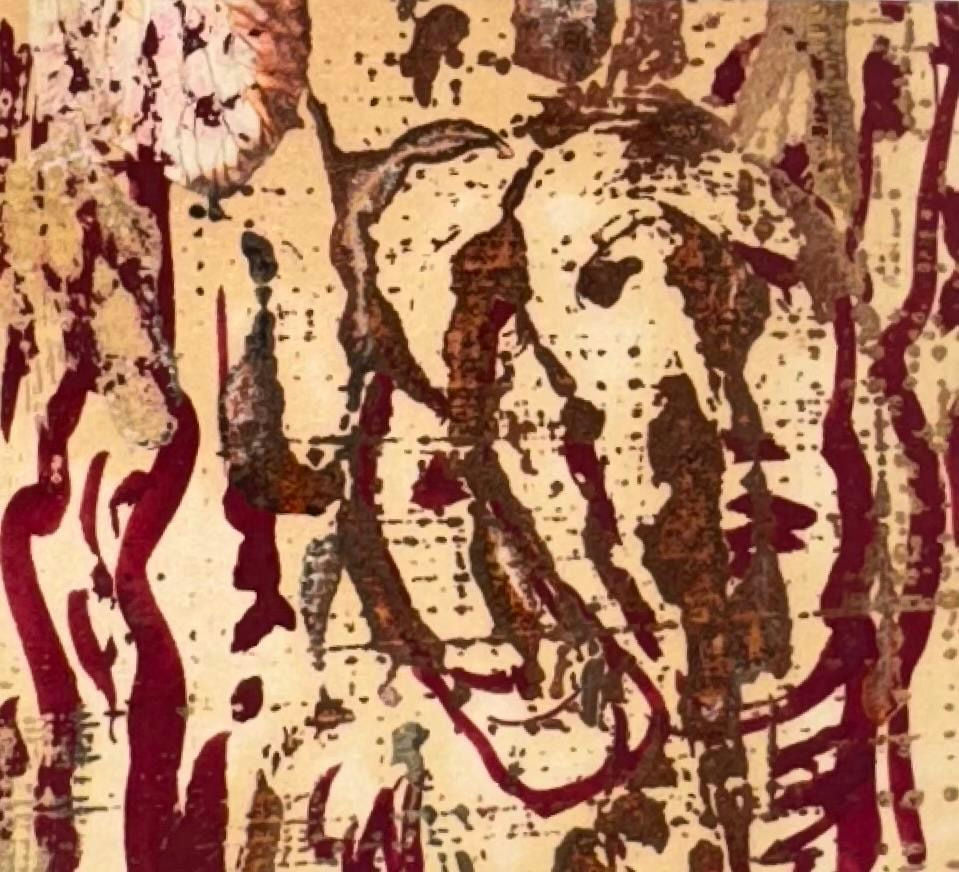 Original Mixed media 'Abstract Red and Brown Mixed Media' by Mohammad Bushnaq
