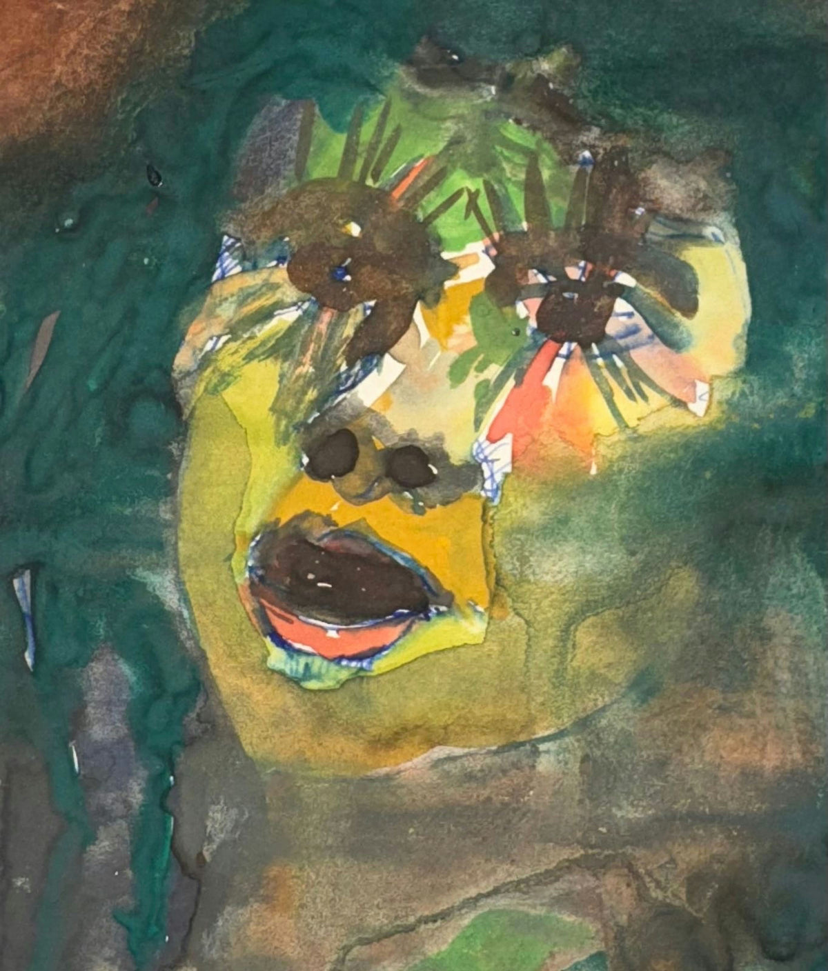 Original Mixed media 'Distorted Face with Open Mouth' by Mohammad Bushnaq