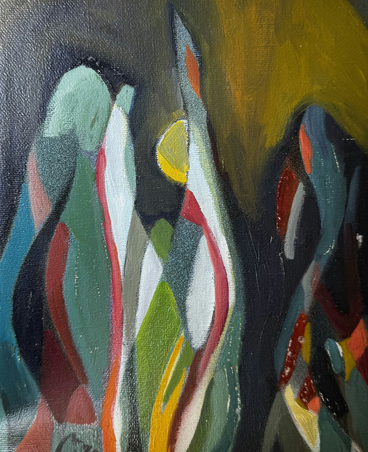 Original Mixed media 'Abstract Figures in Dark Tones' by Mohammad Bushnaq