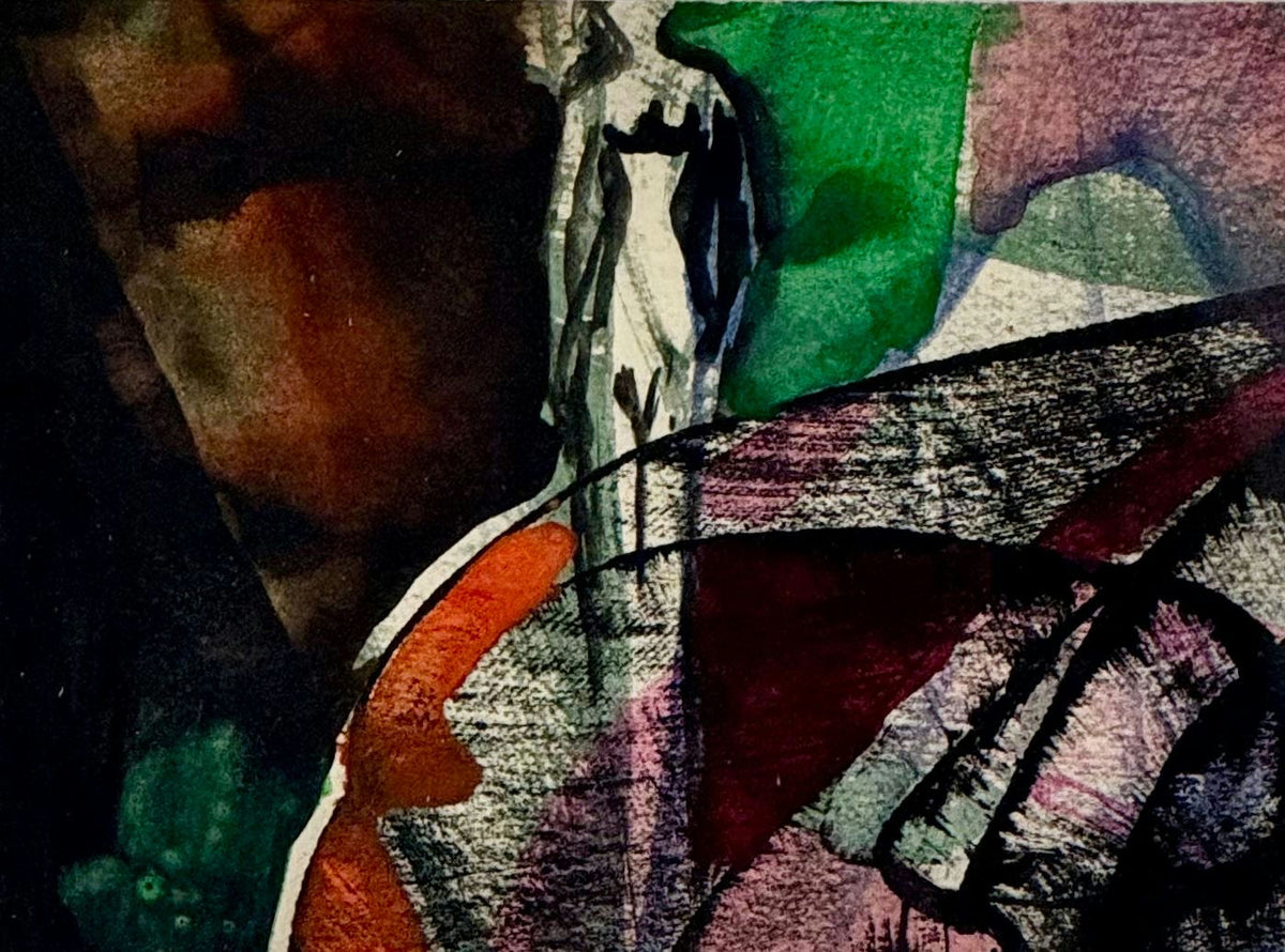 Original Watercolor 'Standing Figure in Abstract Composition' by Mohammad Bushnaq