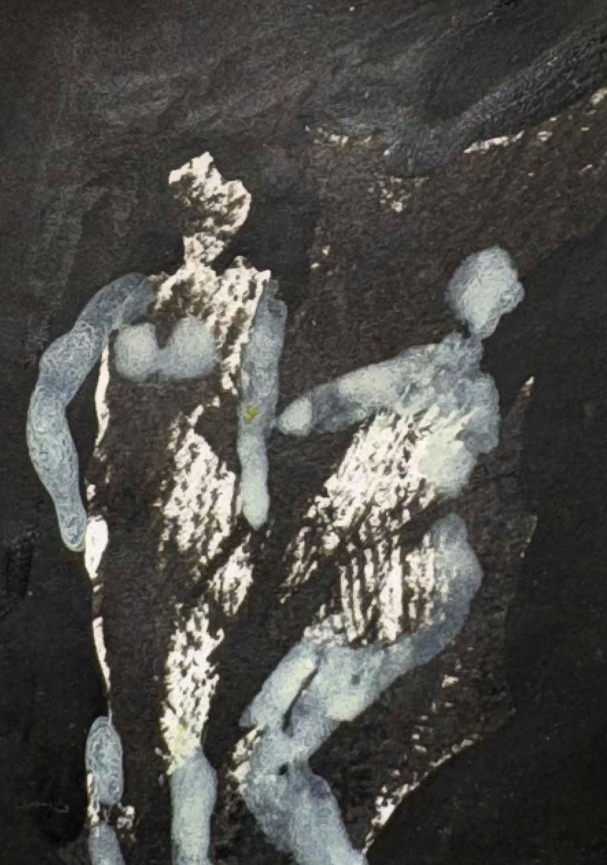 Original Mixed media 'Two Figures in Dark Space' by Mohammad Bushnaq