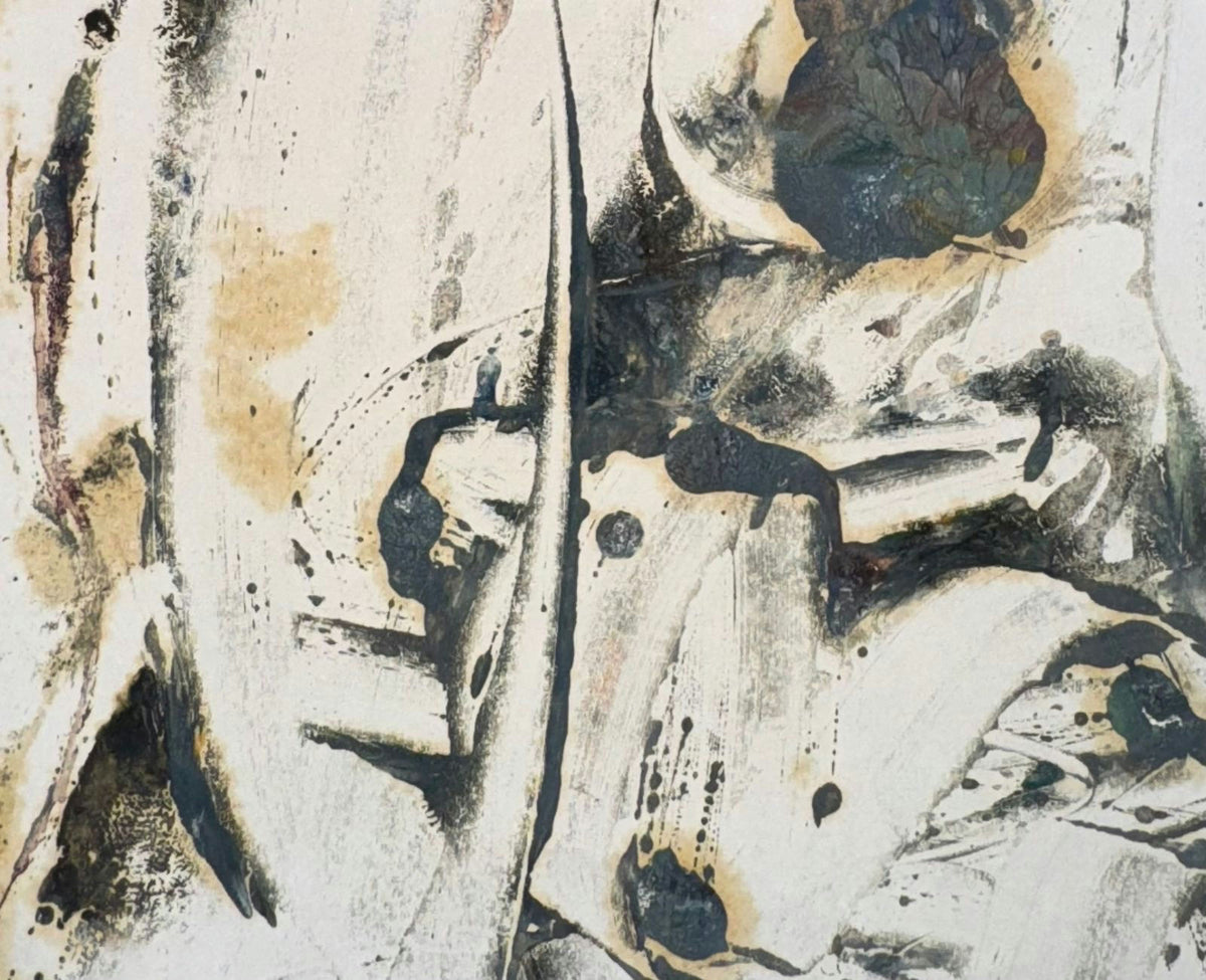 Original Mixed media 'Abstract Dark Marks on Light Ground' by Mohammad Bushnaq